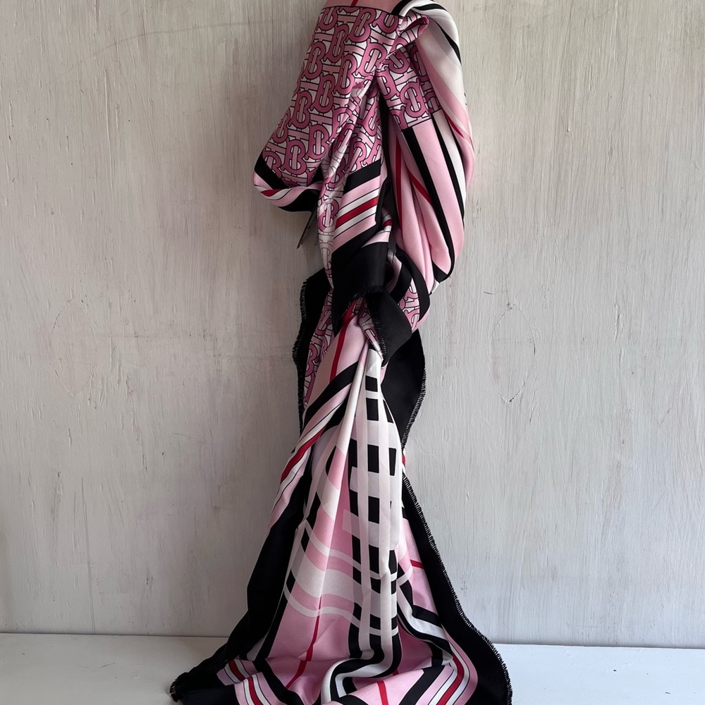 BURBERRY TB Monogram Heritage Square Silk Scarf in Bubblegum Pink - Picture 5 of 11